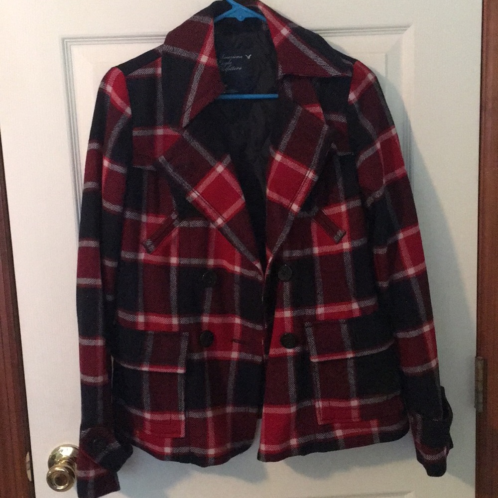 Plaid pea coat